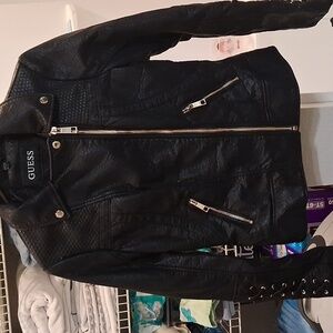 Guess Black Leather Biker Jacket